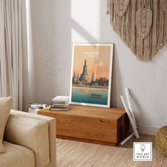 Bangkok Print Thailand Wat Arun Temple - Chao Phraya River Wall Art in a cozy interior setting