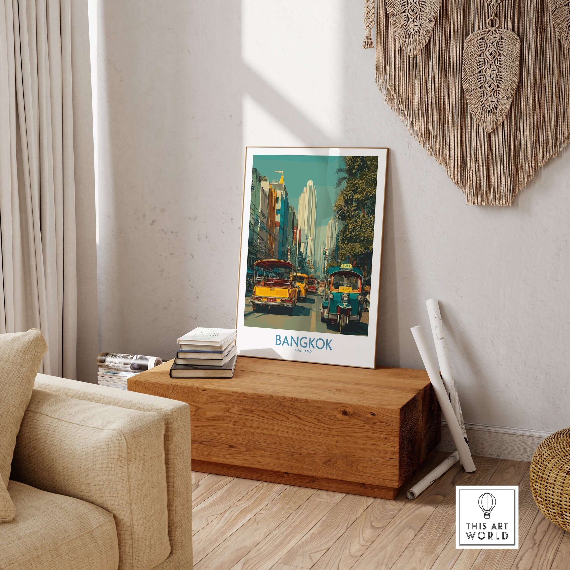 Bangkok Wall Art Thailand Vibrant Street Life - Bangkok Travel Print showcasing tuk tuks in a lively urban setting.