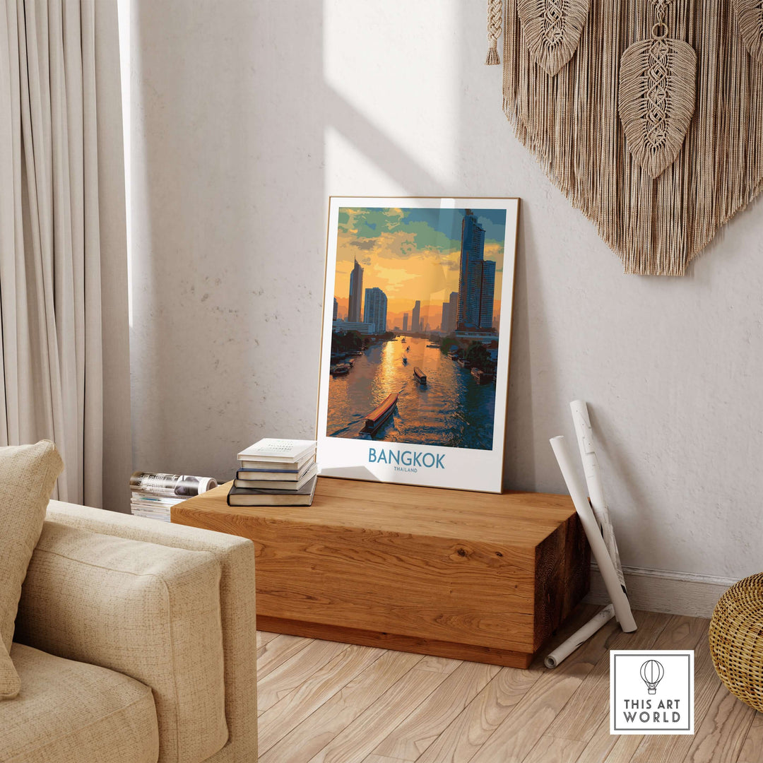 Bangkok urban waterfront wall art featuring vibrant river views and modern cityscape decor.