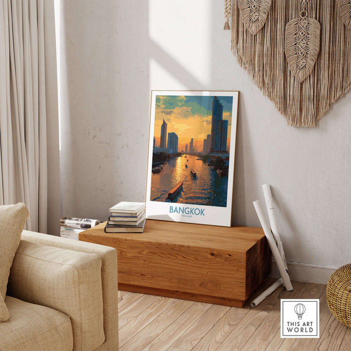 Bangkok urban waterfront wall art featuring vibrant river views and modern cityscape decor.