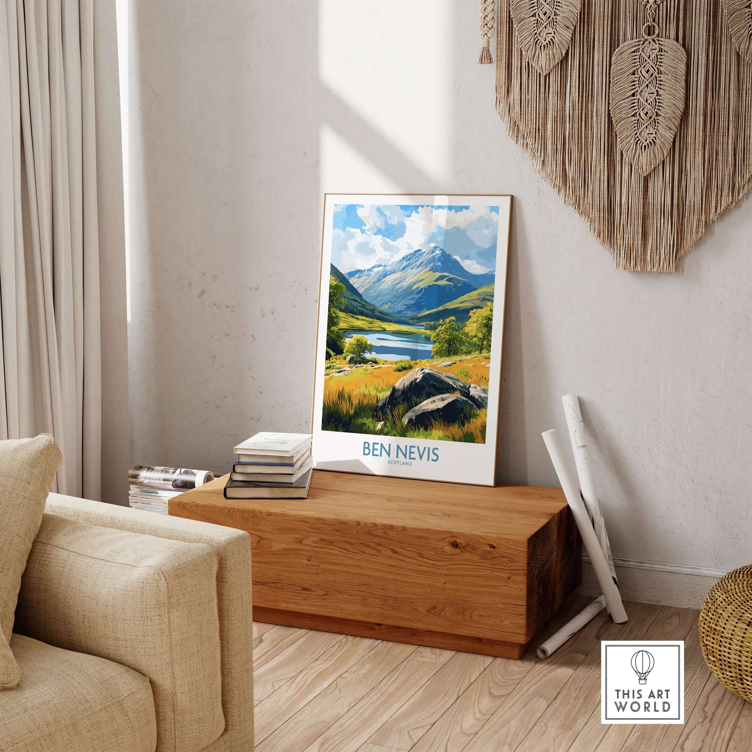 Ben Nevis Poster Scotland Summit View - Iconic UK Peak Travel Decor displayed in a stylish living room.