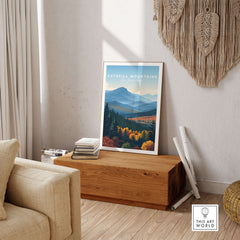 Catskill Mountains New York Layered Hills Print - Mountain Range Wall Art displayed in a cozy living room setting.