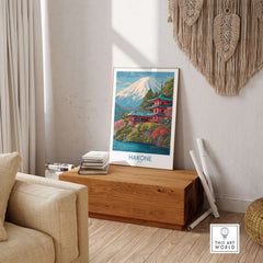 Hakone Japan Wall Art - Japan Travel Print showcased in a cozy living room setting.
