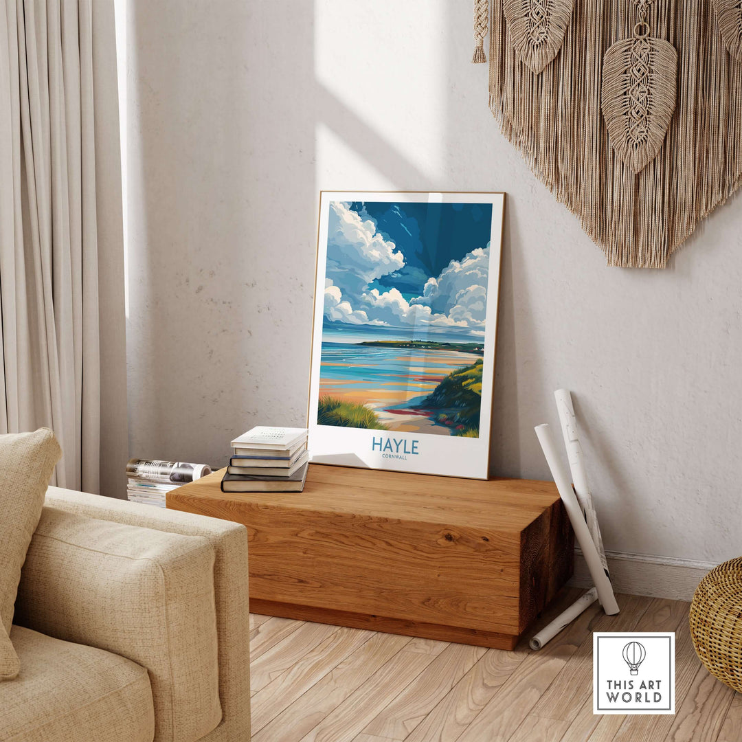 Hayle Wall Art showcasing Cornwall's coastline with clouds, perfect for nature-inspired home decor.