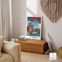 Hiroshima Japan Genbaku Dome Poster - Historic Landmark Decor displayed in a stylish living room setting.