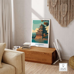 Hiroshima Japan Wall Art - Traditional Landmark Decor featuring iconic architecture in a cozy living space.