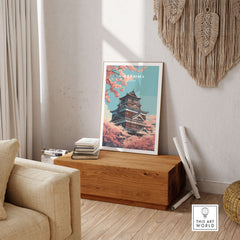 Hiroshima Poster Japan Cherry Blossom - Springtime Japanese Landmark Art displayed in a stylish interior setting.