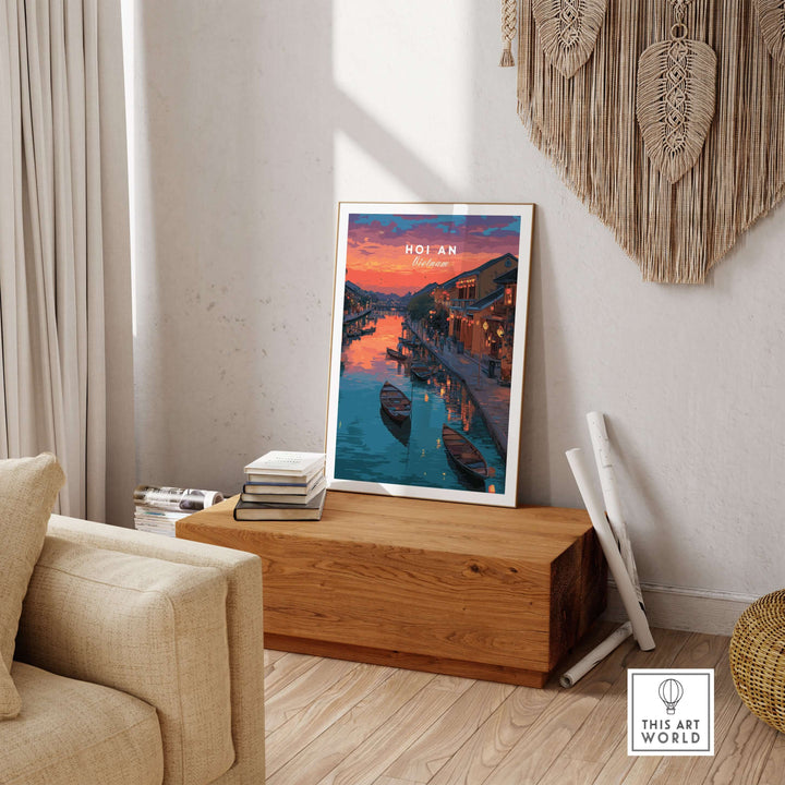 Hoi An Vietnam poster showcasing the ancient town's charm, perfect wall art for cultural elegance in home decor.