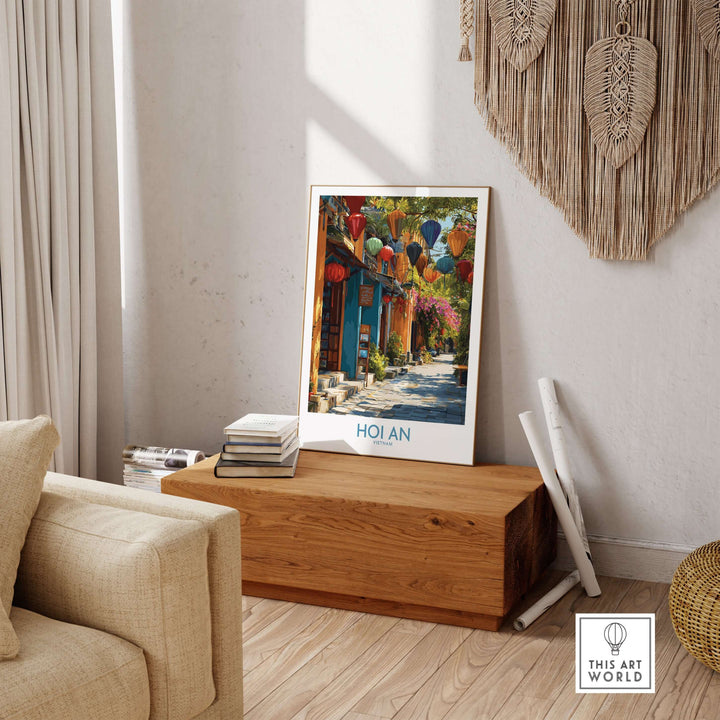 Hoi An Vietnam wall art print featuring colorful lanterns and a vibrant street scene, perfect for home decor.