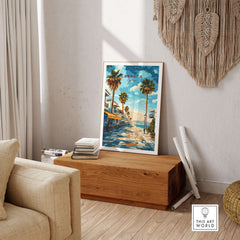 Larnaca Cyprus Poster - Travel Print displayed in a cozy living room, enhancing the space with Mediterranean charm.