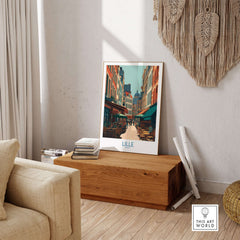 Lille France Wall Art - French Cityscape Decor showcasing a charming street scene in Lille, France.