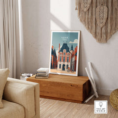 Lille France Print - Historic City Architecture Wall Art displayed in a modern living room setting.