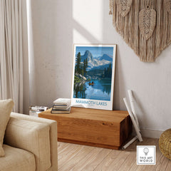 Mammoth Lakes Wal Art - California Travel Print displayed in a cozy living room with nature-inspired decor.