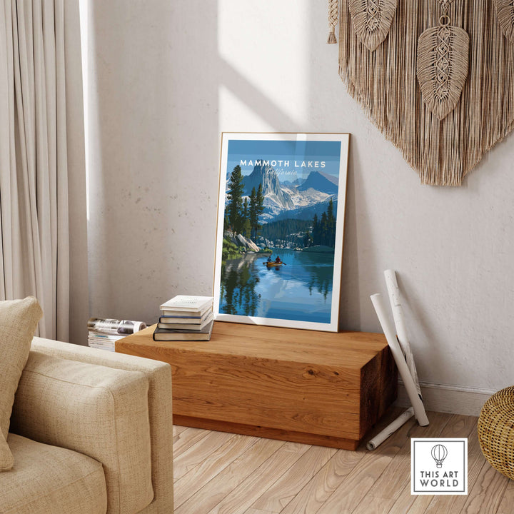 Mammoth Lakes mountain adventure wall art featuring serene lake and rugged peaks, ideal for nature lovers.
