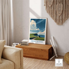 Orkney Islands Scottish Island Wall Art - Scotland Rugged Landscape Decor displayed in a modern living room setting.