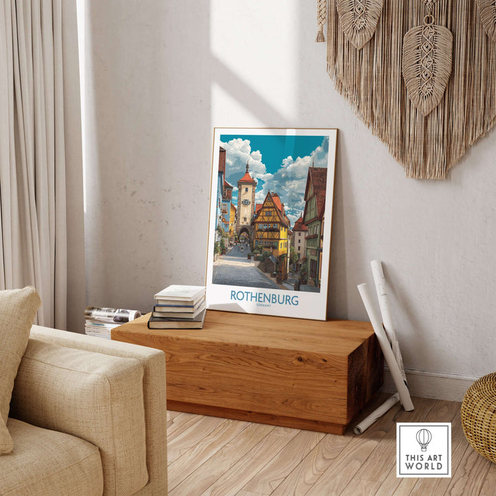 Rothenburg wall art print showcasing medieval architecture in a cozy home setting.