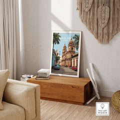 Santa Cruz South America Print | Bolivian Urban Wall Decor displayed in a cozy living room setting.