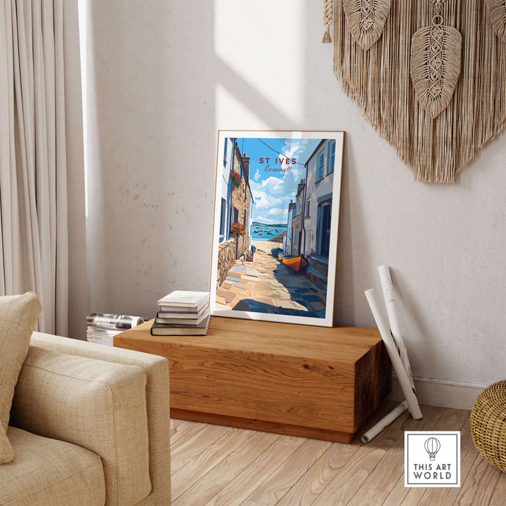 St Ives Cornwall alleyway beach view print showcasing a charming coastal scene and elegant decor.