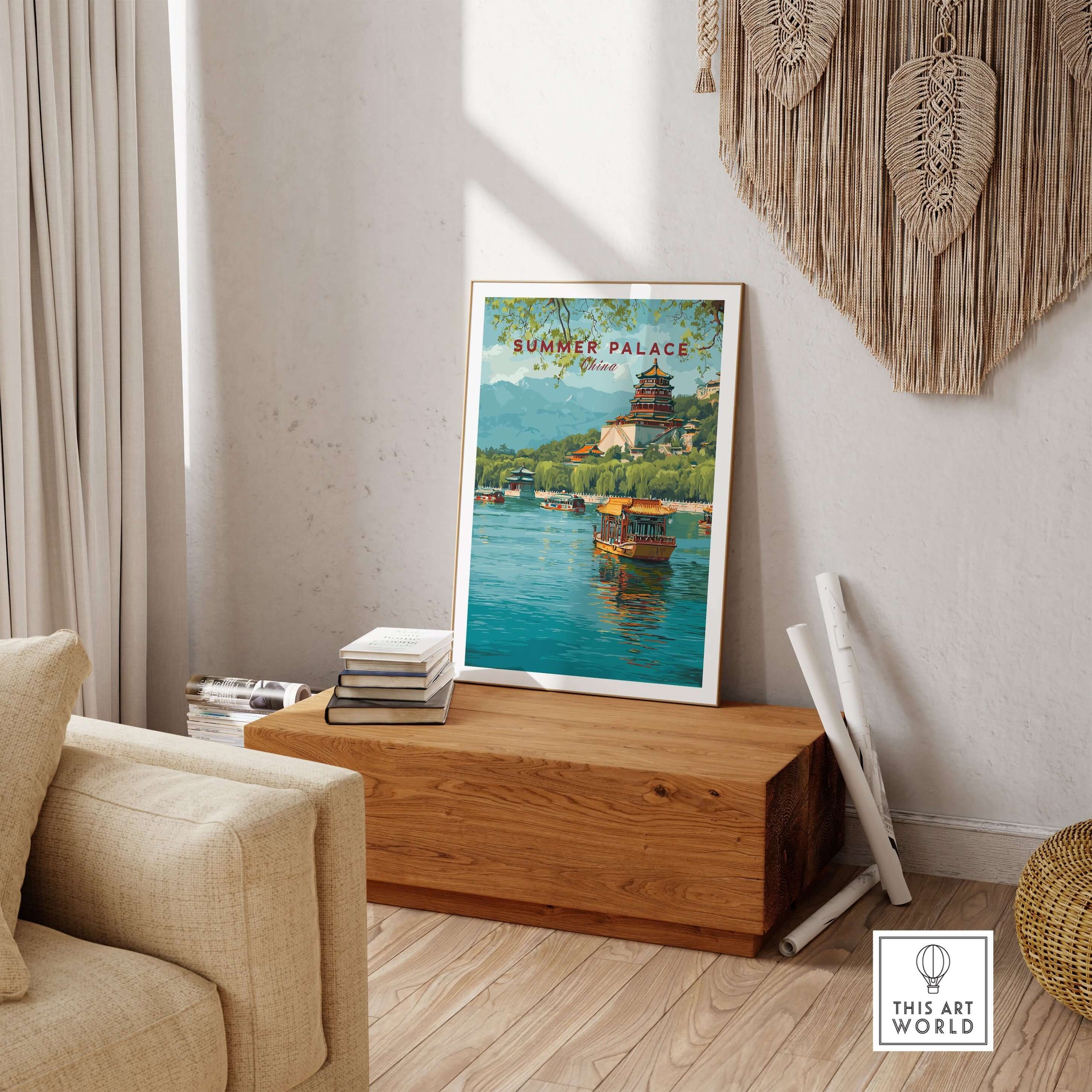 Summer Palace China Art Print - Beijing Royal Park Wall Decor displayed in a modern living room setting.