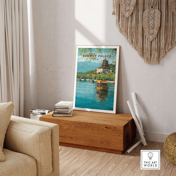 Summer Palace art print featuring serene water and traditional pavilions, perfect for Beijing decor.