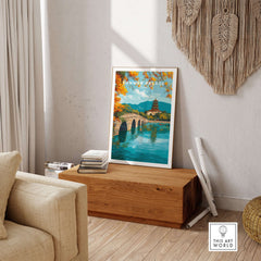 Summer Palace China Seventeen-Arch Bridge Print - Beijing Historic Bridge Art displayed in a stylish living room setting.