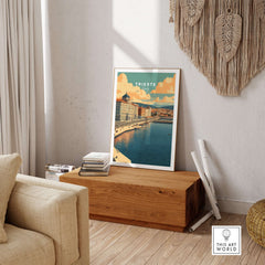 Trieste Italy Print showcased in a stylish interior, capturing the coastal charm of Trieste, Italy.