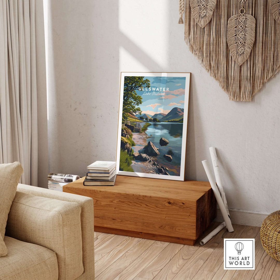 Ullswater Lake District lakeside path print in a cozy living room setting.