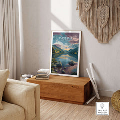 Ullswater Lake District Sunset Reflection Print - Cumbria Lakeside Wall Art displayed in a stylish interior.
