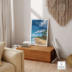Vero Beach Florida Beachfront Resort Print - Lifeguard Station Wall Art displayed in a cozy living room setting.