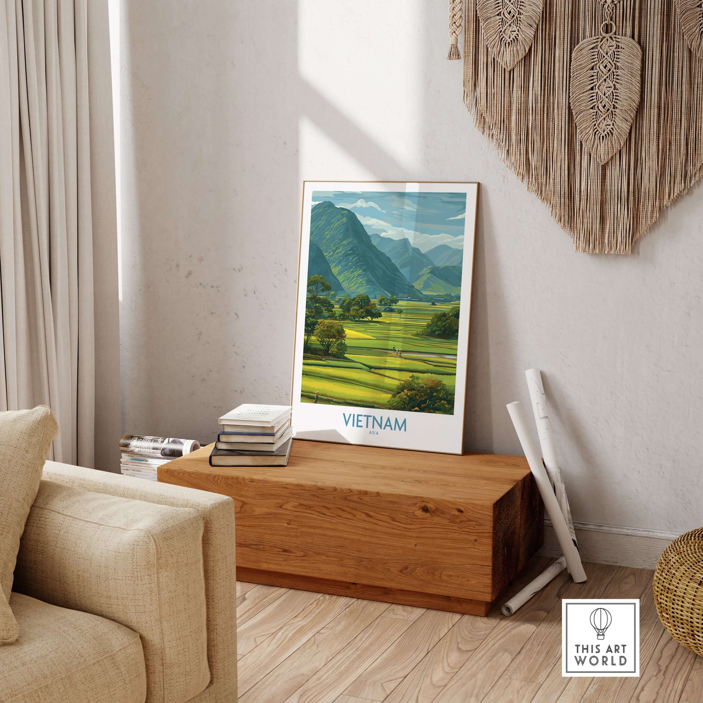 Vietnam Wall Art - Vietnamese Countryside Travel Print showcasing serene landscapes and traditional rural beauty.