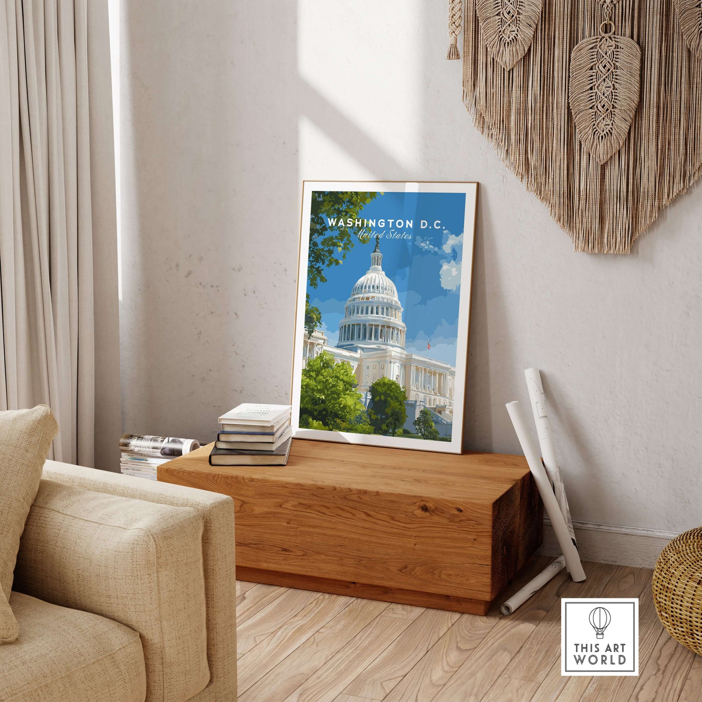 Washington D.C. US Capitol Building Print - American Landmark Wall Art displayed in a stylish interior setting.