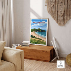 Whitesands Bay Coastal View Poster - Pembrokeshire Coast National Park Wall Art displayed in a cozy living room setting.