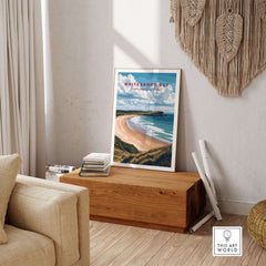 Whitesands Bay Pembrokeshire Sandy Bay Seaside Print - Welsh Coastal Wall Art displayed in a cozy living room.