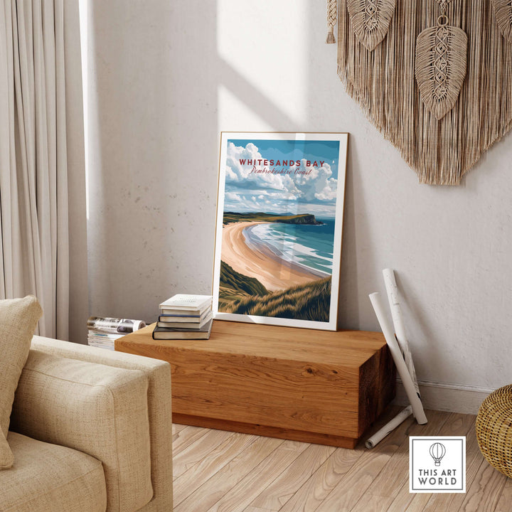 Whitesands Bay Pembrokeshire seaside print showcasing sandy shores and coastal beauty for home decor.