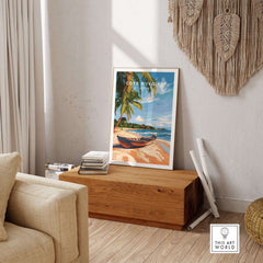Côte d'Ivoire Beach Wall Art showcasing serene Ivory Coast scenery in a stylish interior setting.