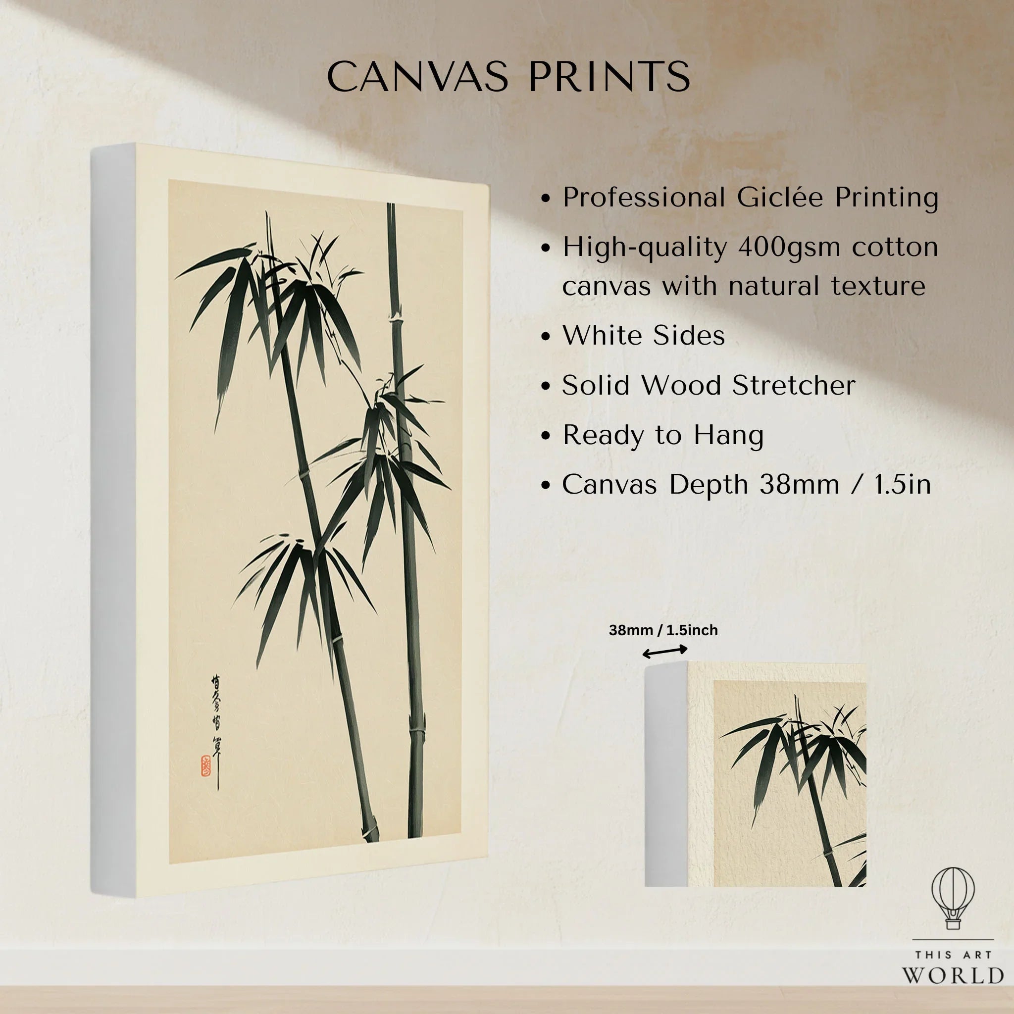 Bamboo Wall Art – Vintage Japanese Ink Print — canvas print stretched cotton canvas details