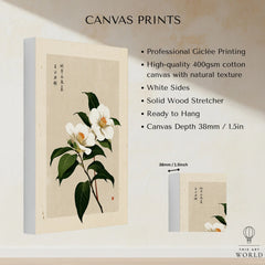 Camellia Art Print – Vintage Japanese Flower Wall Art — canvas print stretched cotton canvas details