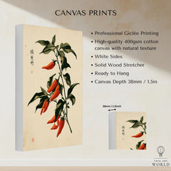 Red Chilli Art Print – Japanese Botanical Kitchen Wall Art — canvas print stretched cotton canvas details
