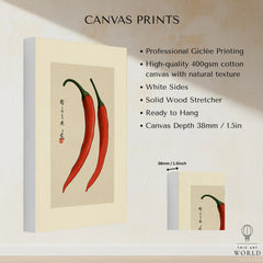 Chilli Pepper Wall Art – Minimalist Japanese Kitchen Print — canvas print stretched cotton canvas details