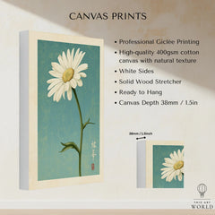Daisy Art Print – Blue Japanese Botanical Wall Art — canvas print stretched cotton canvas details