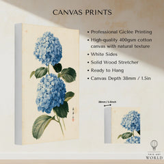 Blue Hydrangea Art Print – Japanese Botanical Wall Art — canvas print stretched cotton canvas details