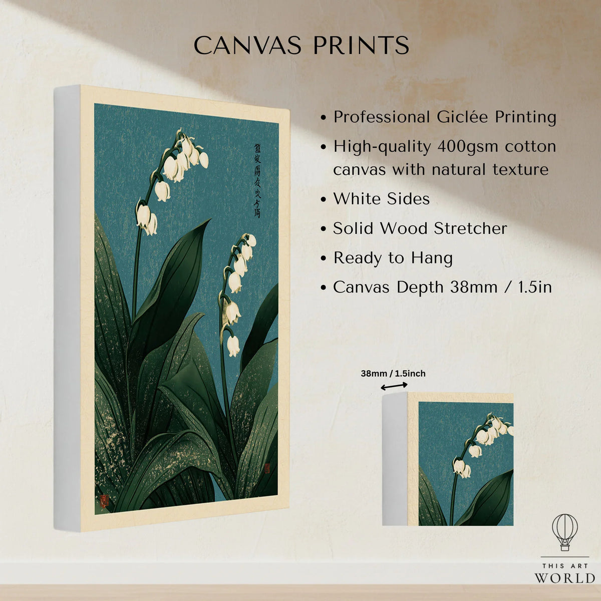 Lily of the Valley Wall Art – Vintage Japanese Botanical Print — canvas print stretched cotton canvas details