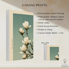Magnolia Blossom Art Print – Soft Japanese Botanical Wall Art — canvas print stretched cotton canvas details