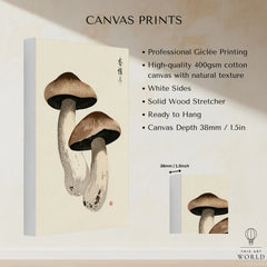 Mushroom Art Print – Vintage Japanese Botanical Wall Art — canvas print stretched cotton canvas details