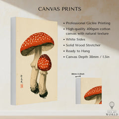 Fly Agaric Mushroom Art Print – Red Japanese Wall Art — canvas print stretched cotton canvas details