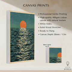 Ocean Sunset Art Print – Japanese Seascape Wall Art — canvas print stretched cotton canvas details