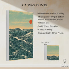 Red Sun Ocean Art Print – Japanese Seascape Wall Art — canvas print stretched cotton canvas details