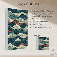 Linocut Style Ocean Art Print – Japanese Wave Pattern Wall Art — canvas print stretched cotton canvas details