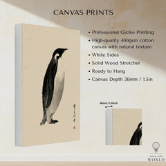 Emperor Penguin Wall Art – Vintage Japanese Ink Print — canvas print stretched cotton canvas details