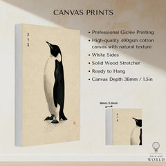 Penguin Wall Art – Minimalist Japanese Ink Art Print — canvas print stretched cotton canvas details